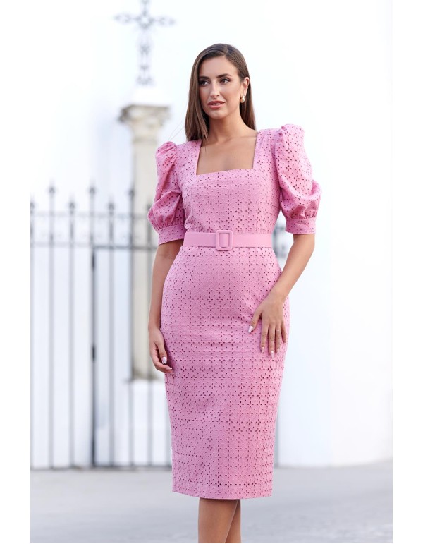 Vestido midi brocado con escote cuadrado