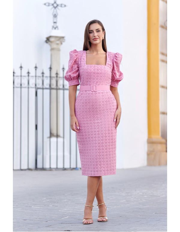 Vestido midi brocado con escote cuadrado 2