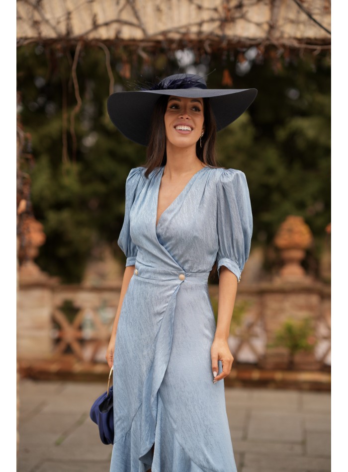 Vestido midi con escote en pico y tejido con caída