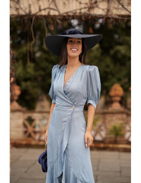 Vestido midi con escote en pico y tejido con caída