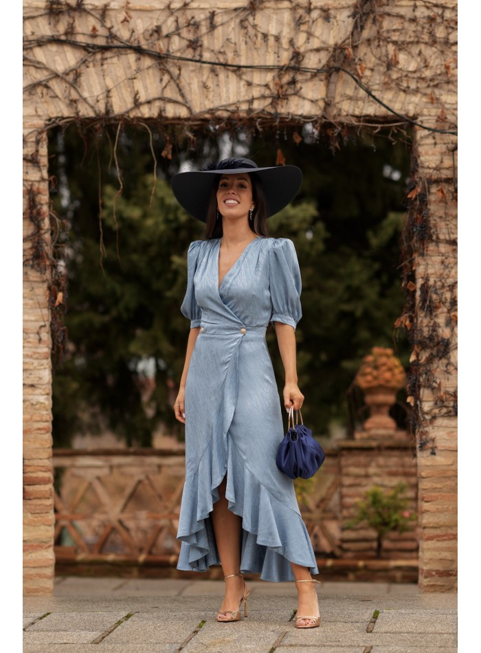 Vestido midi con escote en pico y tejido con caída para invitada