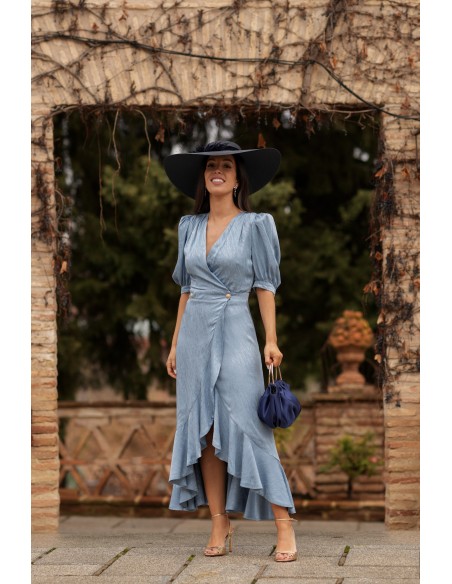 Vestido midi con escote en pico y tejido con caída para invitada