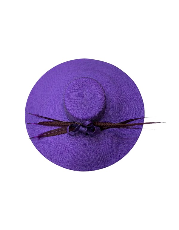 Purple guest pamela with bow and pheasant feathers