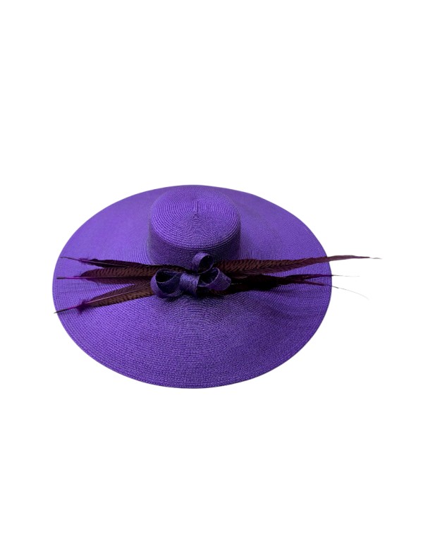 Purple guest pamela with bow and pheasant feathers 2