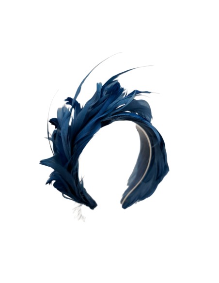 Diadema de invitada de plumas azul marino