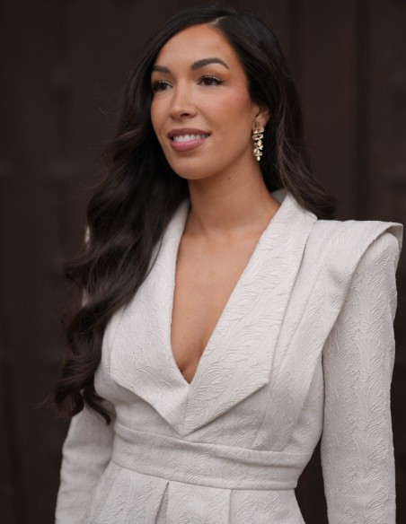 Robe d'invité en jacquard blanc midi style veste de dîner