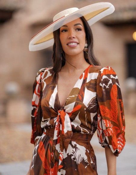 Vestido de invitada midi camisero con tejido estampado