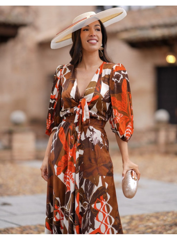 Shirt midi guest dress with printed fabric