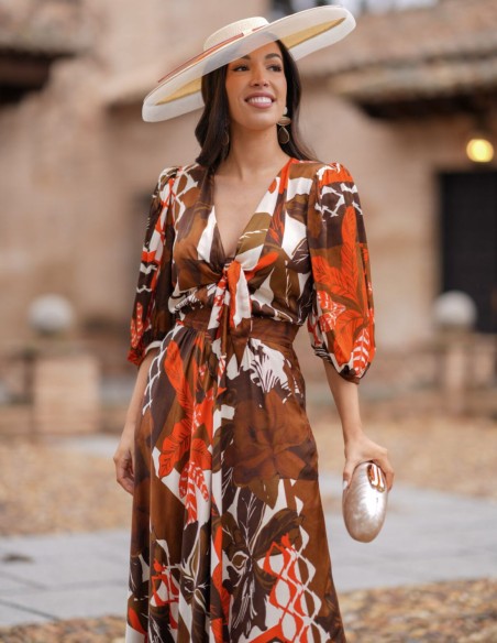 Robe d'invité midi en tissu imprimé