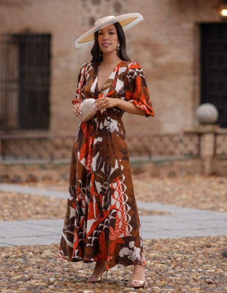 Shirt midi guest dress with printed fabric