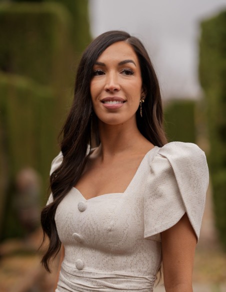 Brocade midi dress in beige with gold details