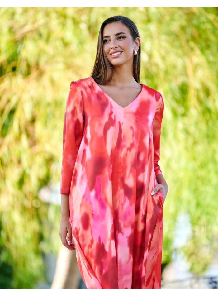 Vestido midi de tejido fluido estampado estilo casaca