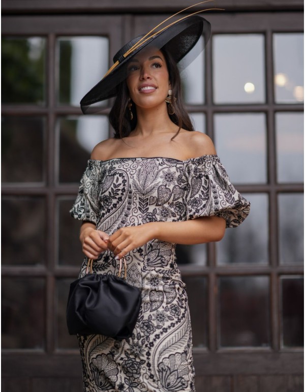 Robe midi en brocart à manches tombantes