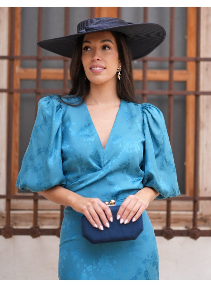 Conjunto dos piezas de blusa y falda en tejido de gasa turquesa