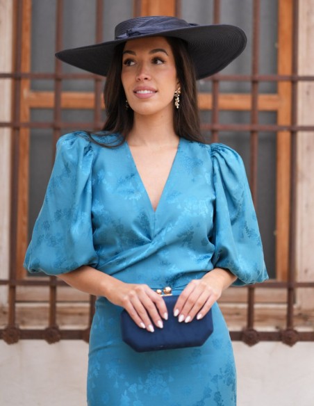 Conjunto dos piezas de blusa y falda en tejido de gasa turquesa