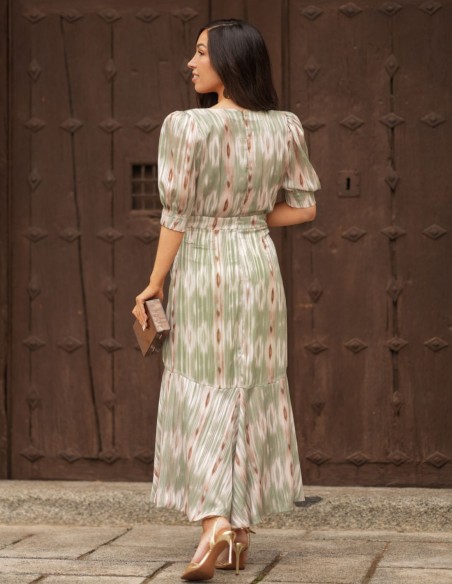 Midi dress with flowing fabric and crossover neckline