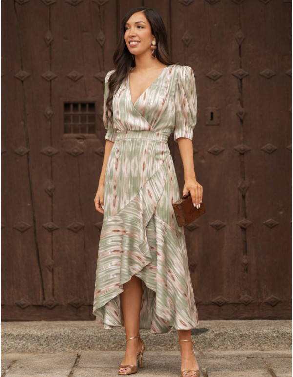 Robe midi au tissu fluide et à l'encolure croisée