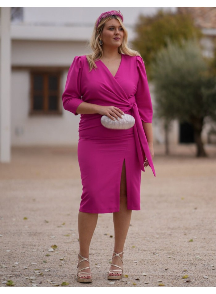 Robe midi d'invité en crêpe fuchsia avec...