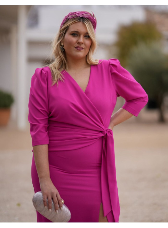 Robe midi d'invité en crêpe fuchsia avec...