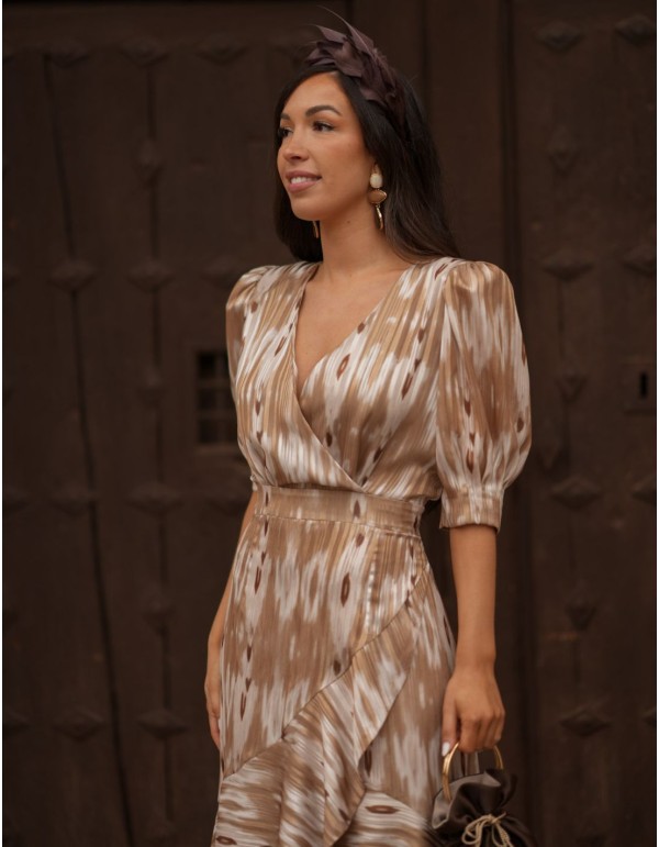 Midi dress with flowing fabric and asymmetrical skirt 2