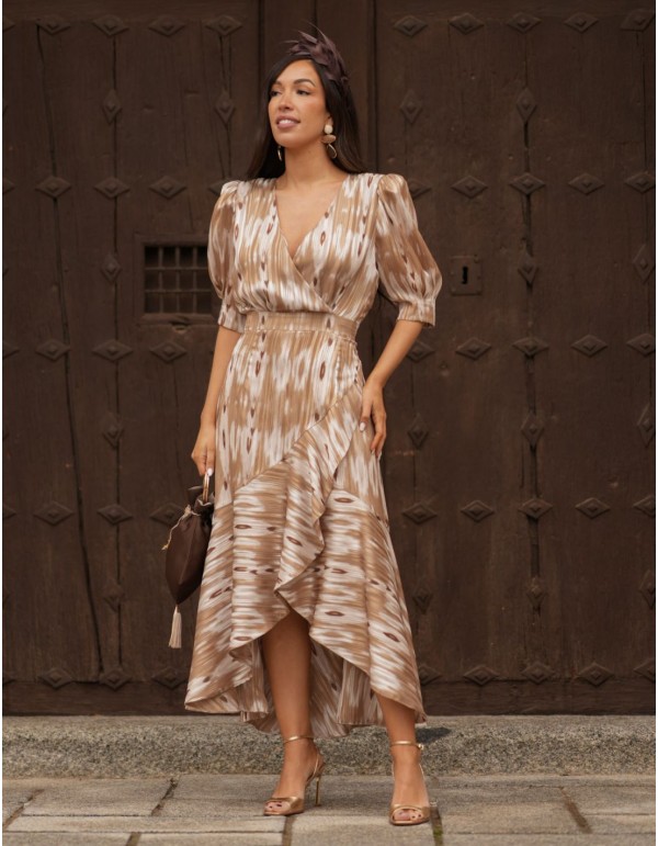 Vestido midi con tejido fluido y falda asimétrica