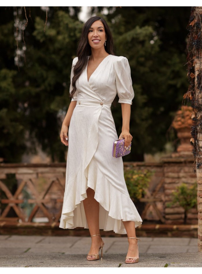 Vestido midi para mama de comunión con escote cruzado