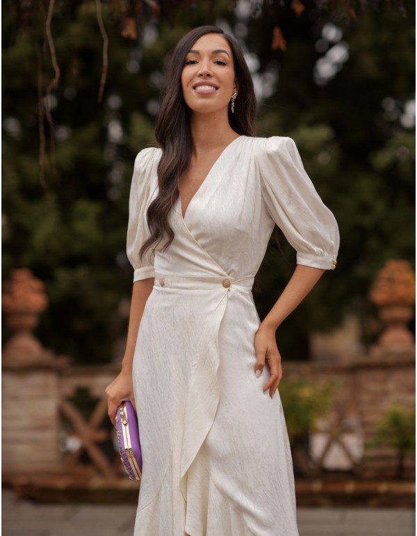 Vestido midi para mama de comunión con escote cruzado 2