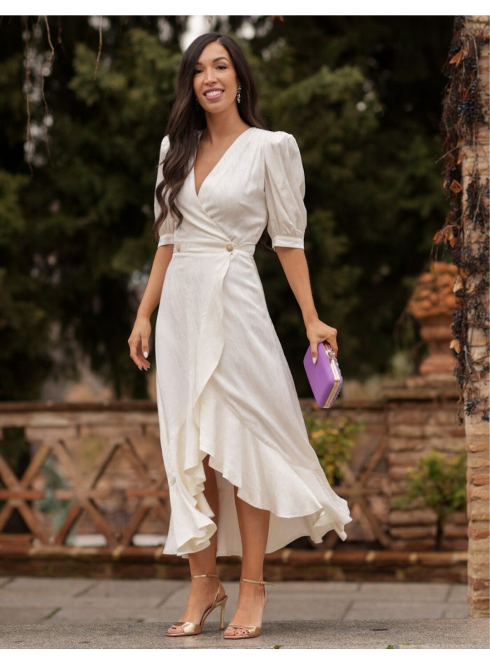 Vestido midi para mama de comunión con escote cruzado para primavera