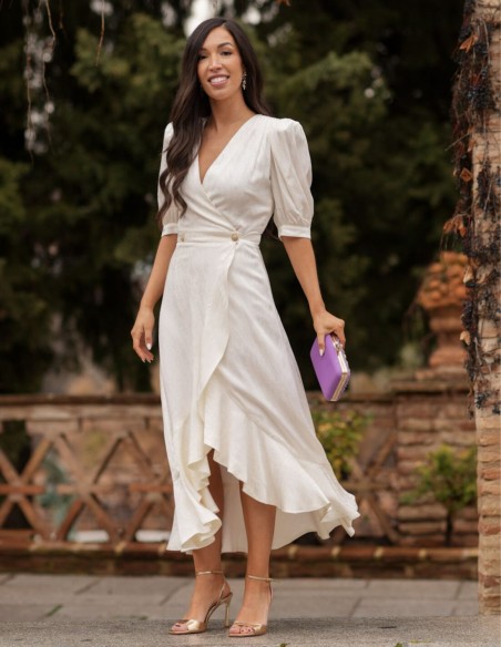 Vestido midi para mama de comunión con escote cruzado