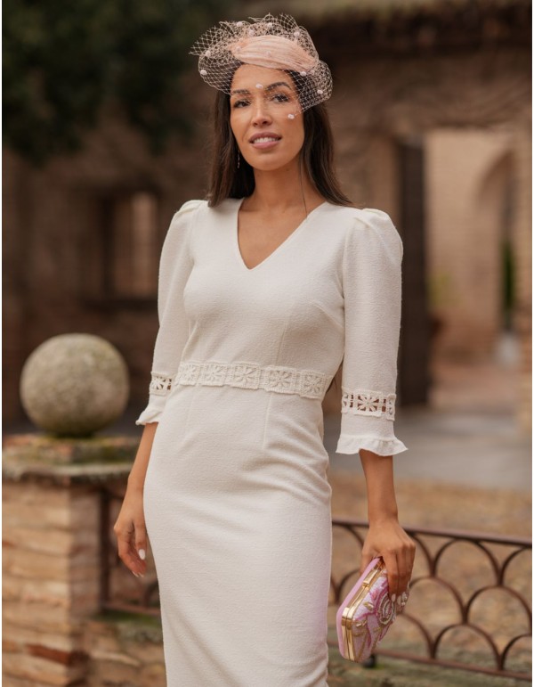 Midi dress in tweed fabric with border details