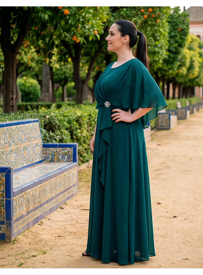Robe longue d'invité vert bouteille avec cape...
