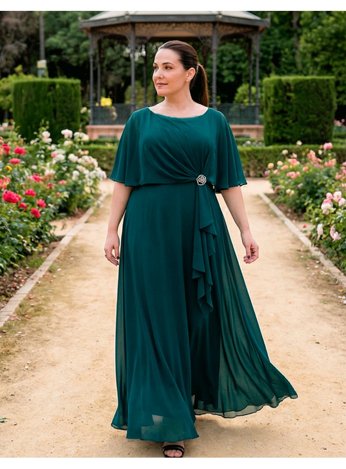 Robe longue d'invité vert bouteille avec cape...