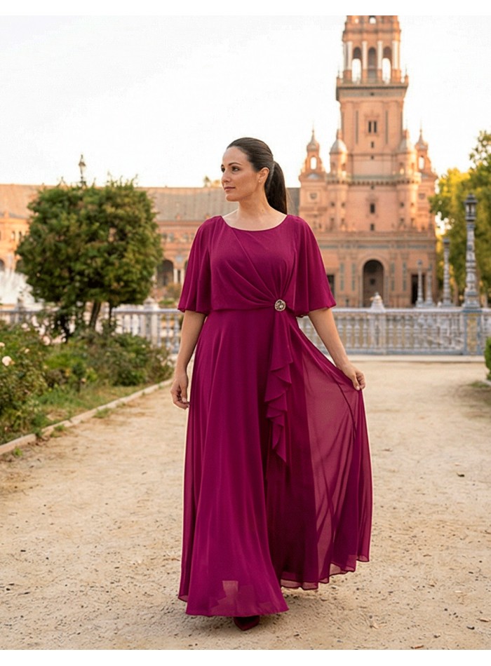 Bougainvillea Long Guest Dress with Cape and...