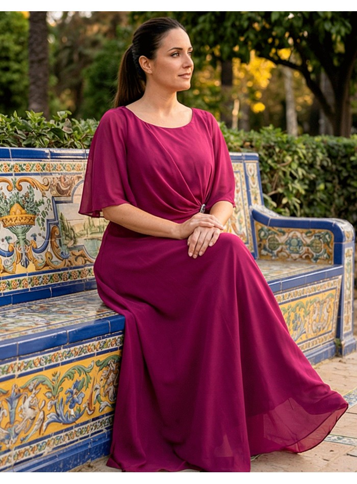 Bougainvillea Long Guest Dress with Cape and...