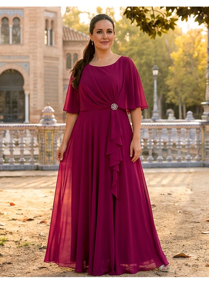 Bougainvillea Long Guest Dress with Cape and Brooch plus Size
