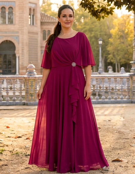 Bougainvillea Long Guest Dress with Cape and Brooch Plus Size Robe d'invité longue avec cape et broche