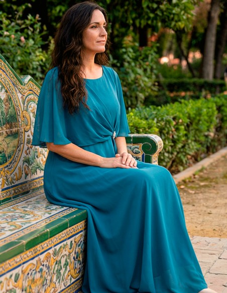 Robe Plus Size Oil Blue avec Cape et Broche