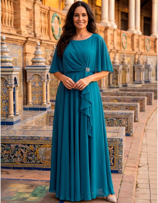 Robe Plus Size Oil Blue avec Cape et Broche