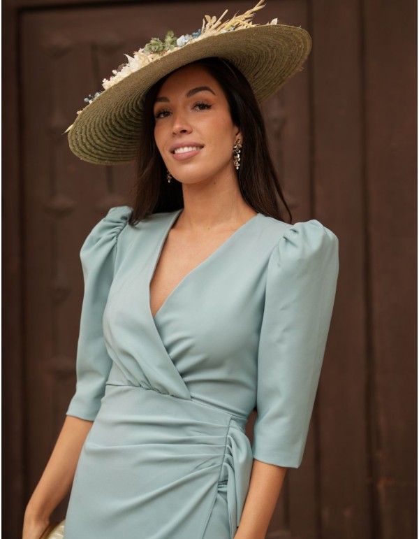 Midi dress with straight cut and draped at the waist 2