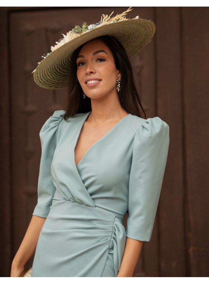 Midi dress with straight cut and draped at the...