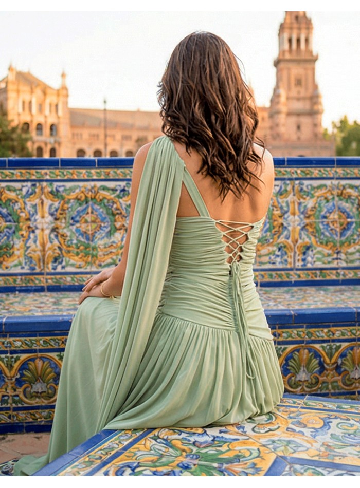 Robe longue vert pastel avec fleur amovible et...