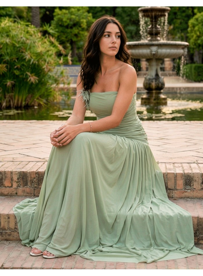 Robe longue vert pastel avec fleur amovible et...