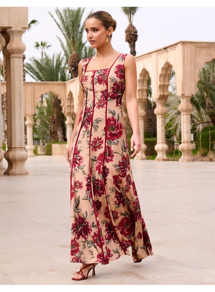 Robe d'invité midi à encolure carrée et imprimé...