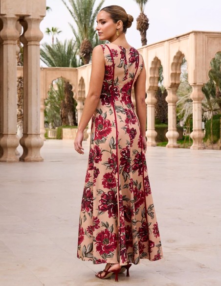 Robe d'invité midi à encolure carrée et imprimé floral Bougainvillea