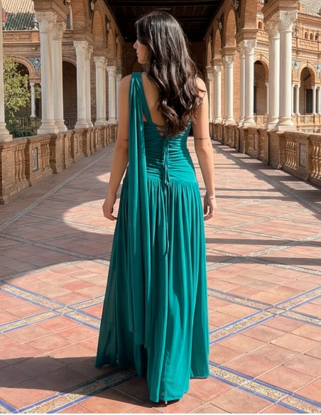 Robe longue à fleurs et dos ajustable en vert pétrole