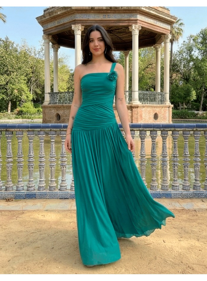 Oil Green Long Dress with Adjustable Back and...