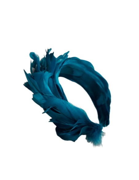 Bandeau de plumes pour invité en bleu canard