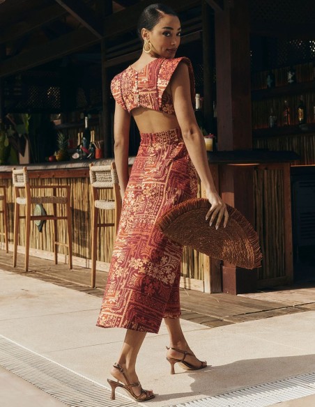 Robe midi d'invité à imprimé géométrique dans les tons de terre