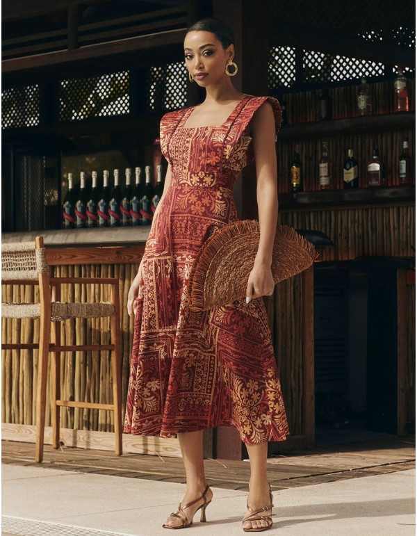 Robe midi d'invité à imprimé géométrique dans les tons de...