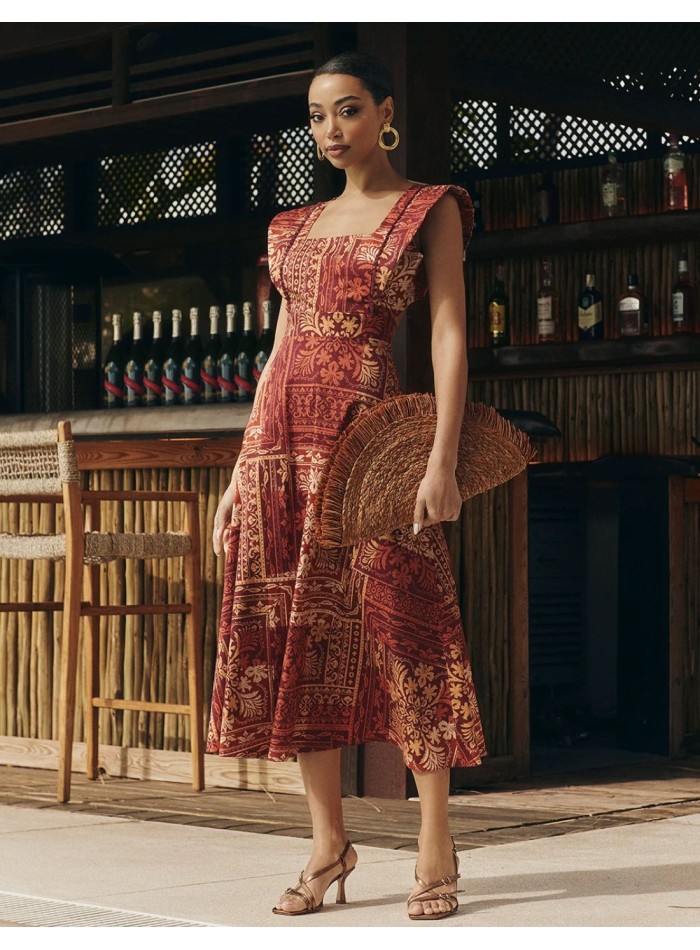 Geometric geometric print midi guest dress in...